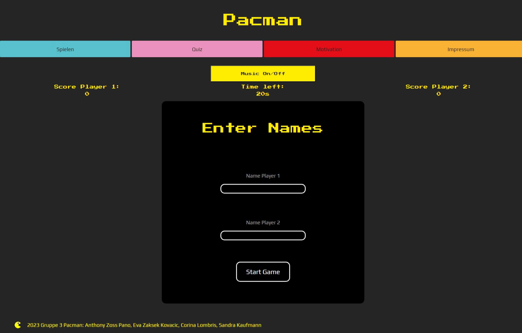 Enter name screen